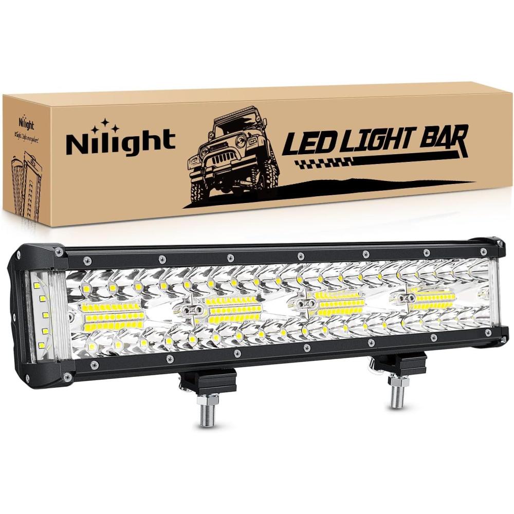 imageNilight LED Light Bar Set 12 Inch 300W Triple Row Spot Flood Combo Work Driving Lamp 2 Pcs 4 inch 60 W with Wiring Harness for Off road ATV Boat Lighting Year Warranty135Inch Side Shooter Light
