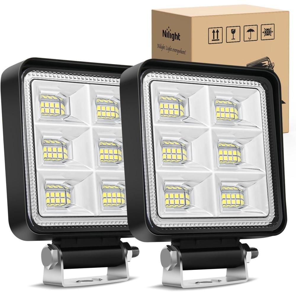 imageNilight LED Pods 2Pcs 45Inch 42W 4200LM Round Flood Light Off Road Fog Lights Driving Roof LED Light Bar Work Light for ATV UTV SUV Truck Boat 15017CBSquare 48LED Pod Lights