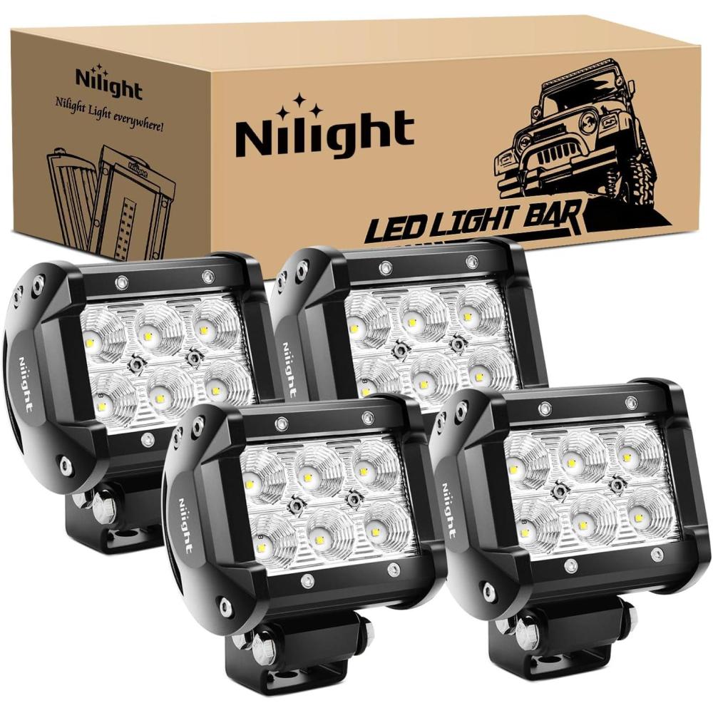 imageNilight LED Pods 4PCS 18W 1260lm Flood LED Light Bar Driving Fog Light Off Road Lights Work Light 24V 12V For Motorcycles Van Camper Wagon Car Pickup ATV UTV SUV Truck Boat 2 Years WarrantyLED Pods
