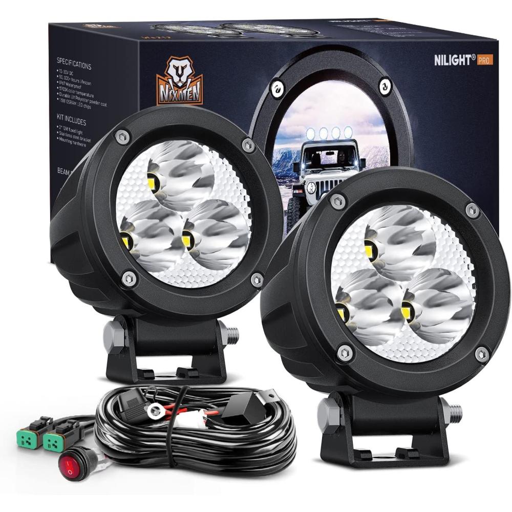 imageNilight Led Pods 2Pcs 18W 1260LM Flood Off Road Lights Super Bright Driving Work Fog Lamps for Trucks Pickup Golf Cart SUV ATV UTV 4x4 Van Camper Boat2Pcs 15w Led Light wWiring Harness