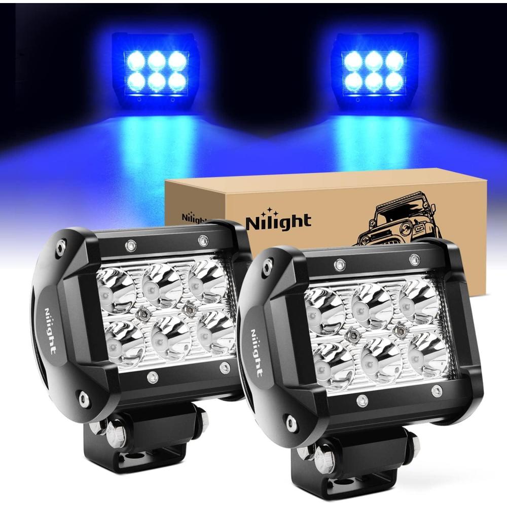 imageNilight Led Pods 2Pcs 18W 1260LM Spot Off Road Lights Super Bright Driving Fog Boat Lamp Work Lighting Bar for Trucks Van Camper Wagon Car Pickup Golf Cart ATV UTV SUV Boat 4x4Blue