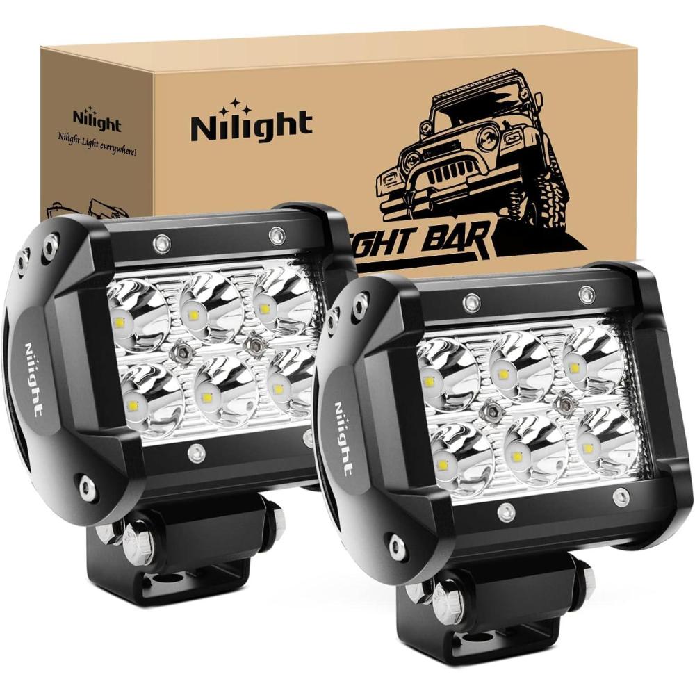 imageNilight Led Pods 2Pcs 18W 1260LM Spot Off Road Lights Super Bright Driving Fog Boat Lamp Work Lighting Bar for Trucks Van Camper Wagon Car Pickup Golf Cart ATV UTV SUV Boat 4x4White