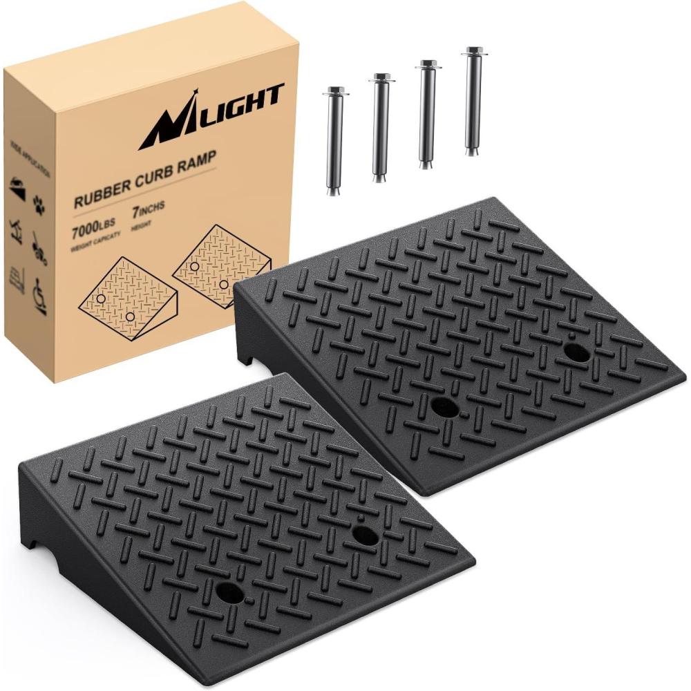 imageNilight Rubber Curb Ramps 75 Inches Rise Height Heavy Duty Rubber Threshold Ramp Portable Driveway Ramps for Cars Wheelchairs Scooter Lawn Mower 7000lbs Load Capacity 2 Pack7 Rise