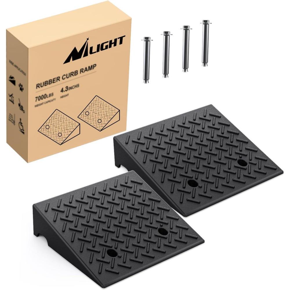 imageNilight Rubber Curb Ramps 75 Inches Rise Height Heavy Duty Rubber Threshold Ramp Portable Driveway Ramps for Cars Wheelchairs Scooter Lawn Mower 7000lbs Load Capacity 2 Pack43 Rise