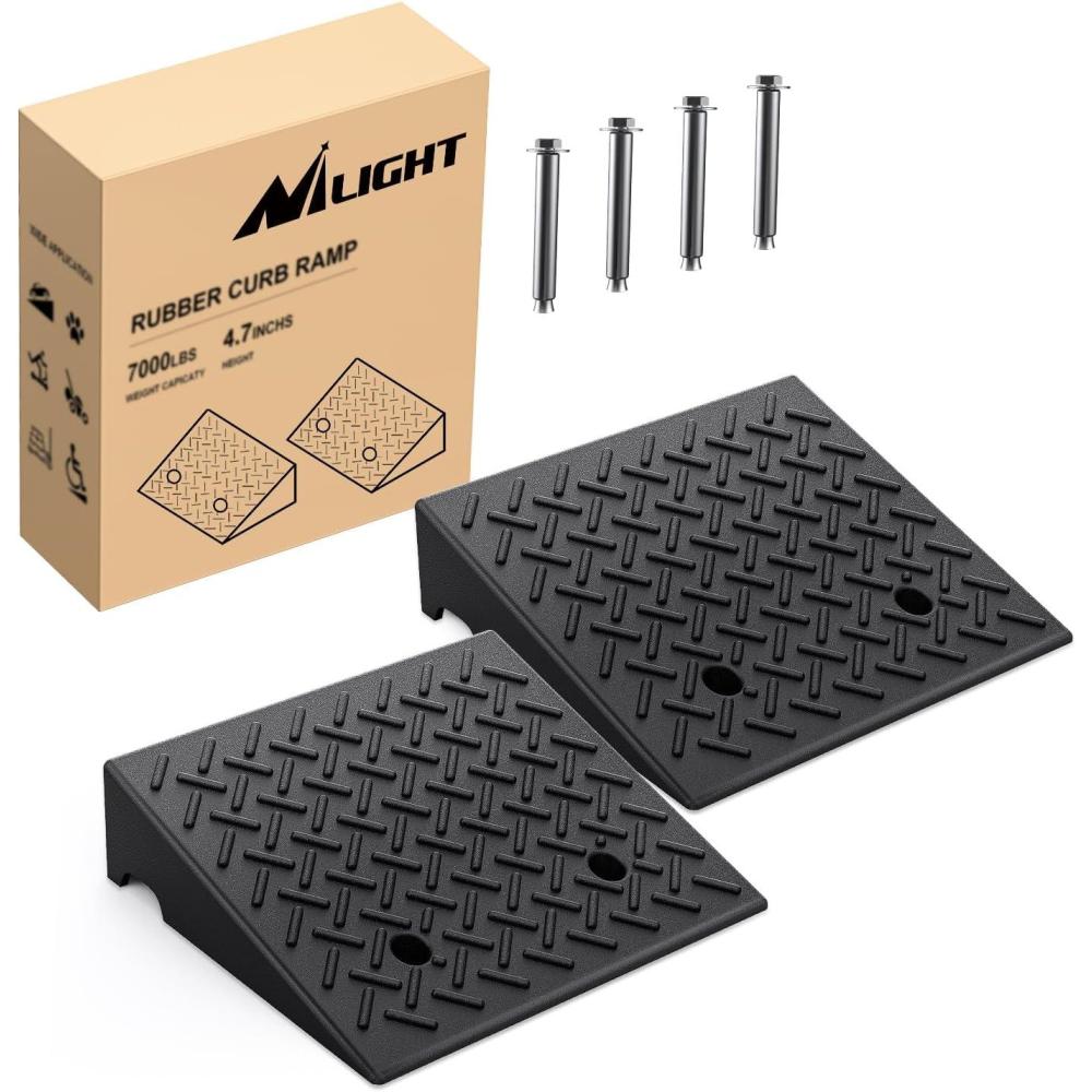 imageNilight Rubber Curb Ramps 75 Inches Rise Height Heavy Duty Rubber Threshold Ramp Portable Driveway Ramps for Cars Wheelchairs Scooter Lawn Mower 7000lbs Load Capacity 2 Pack47 Rise