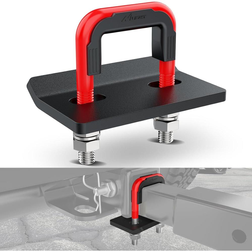 imageNilight Trailer Hitch Tightener for 2 Inch Hitches Mount Anti Rattle Heavy Duty Steel with Rubber Cover Red U Bolt Matte Black Plate Electrophoresis AntiRust Triple ProtectiveBlackRed 2Inch 1PC