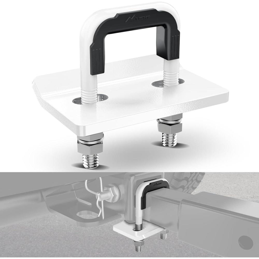 imageNilight Trailer Hitch Tightener for 2 Inch Hitches Mount Anti Rattle Heavy Duty Steel with Rubber Cover Red U Bolt Matte Black Plate Electrophoresis AntiRust Triple ProtectiveWhite 2Inch 1PC