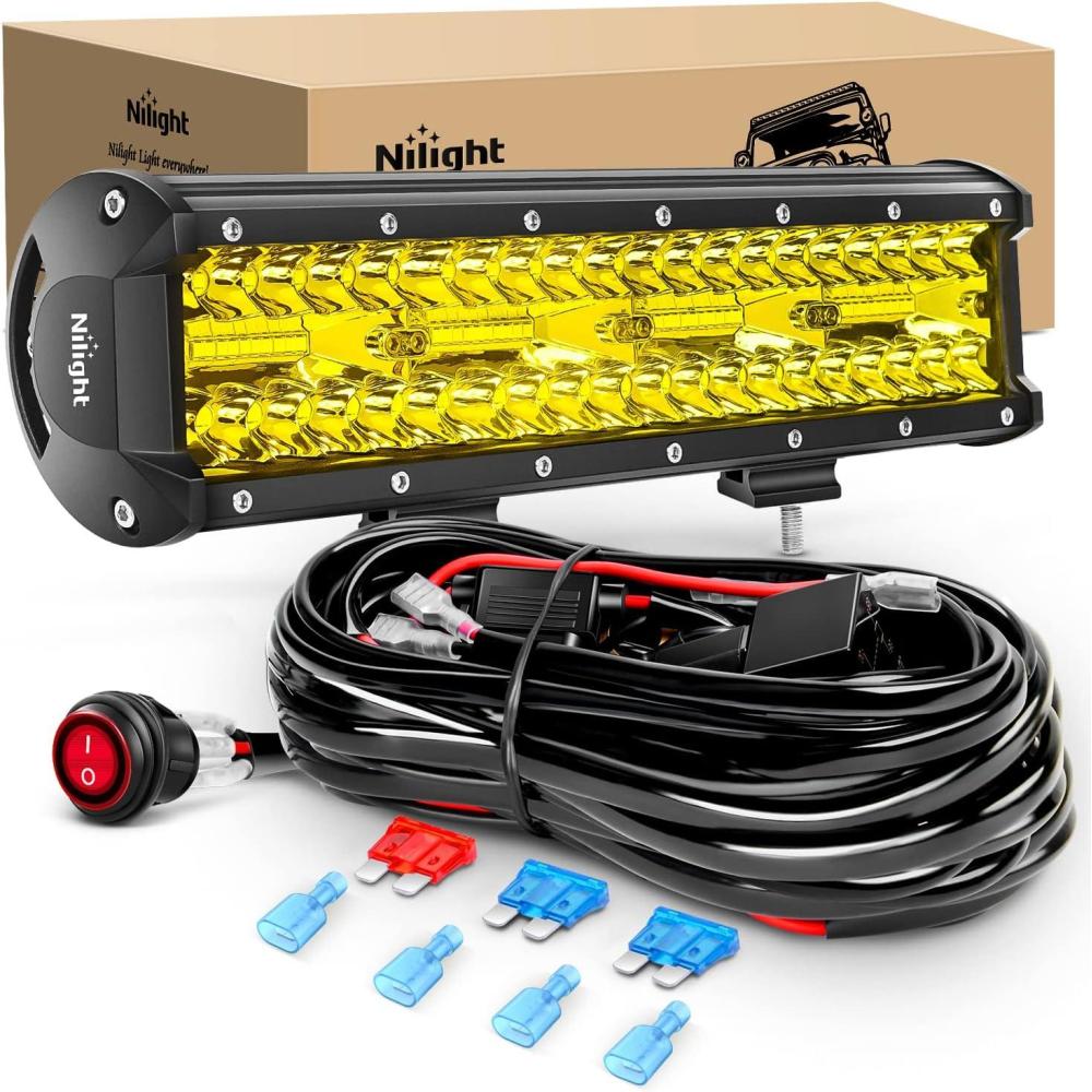 imageNilight ZH411A 12Inch 12 Inch 300W Triple Row Flood Spot Combo 30000LM Led Off Road Lights for Trucks with 16AWG Wiring Harness Kit2 Years Warranty1PC Amber Lights Wiring