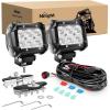 Nilight – ZH010 2PCS 4 Inch 18W Flood LED Fog Lights Off Road Driving Lights With Wiring Harness, 2 Years Warranty(Led Pods+Wiring Harness+Pillar Hood Bracket)