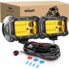Nilight – ZH304 Led Light Bar 2PCS 5Inch 72W 10800Lumens Yellow Flood Beam Fog Driving Lamps Off-Road Lights with 16AWG Wiring Harness Kit-2 Lead, 2 Year warranty(5Inch)