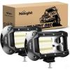 Nilight 18030C-A Amber 2PCS 5Inch 72W Double Row Flood Bar 10800Lumens Driving Fog Led Off Road Lights for Trucks Jeep ATV UTV SUV Boat Marine,2 Years Warranty, Yellow,White(5Inch White Light Pods)