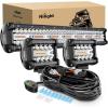 Nilight 20Inch 420W LED Light Bar 2PCS 4Inch 60W Light Pods Amber White Strobe 6 Modes Memory Function Reset Function Off Road Truck with 16AWG Wiring Harness Kit-3 Lead(Amber&White 6 Modes)