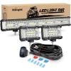 Nilight 20Inch 420W LED Light Bar 2PCS 4Inch 60W Light Pods Amber White Strobe 6 Modes Memory Function Reset Function Off Road Truck with 16AWG Wiring Harness Kit-3 Lead(White Side Shooter Light +Pods+Wiring Harness)