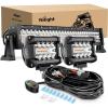 Nilight 22Inch 480W LED Light Bar 2PCS 4Inch 60W Light Pods Amber White Strobe 6 Modes Memory Function Reset Function Off Road Truck with 16AWG Wiring Harness Kit-3 Leads(Amber White 6 Modes)