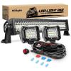 Nilight 22Inch 480W LED Light Bar 2PCS 4Inch 60W Light Pods Amber White Strobe 6 Modes Memory Function Reset Function Off Road Truck with 16AWG Wiring Harness Kit-3 Leads(White 1 Mode)