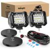 Nilight 2PC 4Inch Triple Row Lights 60W Flood Spot Combo 6000LM Bar Driving Boat Led Off Road Trucks with 12V On/Off 5 Pin Rocker Switch Power 16AWG Wiring Harness Kit-2 Leads(Led Pods +Magnetic Base +Wiring Harness)