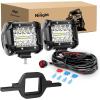 Nilight 2PC 4Inch Triple Row Lights 60W Flood Spot Combo 6000LM Bar Driving Boat Led Off Road Trucks with 12V On/Off 5 Pin Rocker Switch Power 16AWG Wiring Harness Kit-2 Leads(Led Pods + 2″ tow hitch +Wiring Harness)