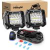 Nilight 2PC 4Inch Triple Row Lights 60W Flood Spot Combo 6000LM Bar Driving Boat Led Off Road Trucks with 12V On/Off 5 Pin Rocker Switch Power 16AWG Wiring Harness Kit-2 Leads(Led Pods +Wiring Harness)