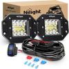 Nilight 2PCS 42W Flush Mount LED Light Pods Spot Flood Combo Backup Reverse Driving Headlamp Mount on Bumper Grille for 4×4 Offroad Truck SUV(2Pcs 42W LED Pods +Wiring Harness)