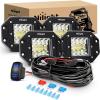 Nilight 2PCS 42W Flush Mount LED Light Pods Spot Flood Combo Backup Reverse Driving Headlamp Mount on Bumper Grille for 4×4 Offroad Truck SUV(4Pcs 42W LED Pods +Wiring Harness)