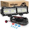 Nilight 2PCS 6.5 Inch 120W LED Light Bar Amber White Strobe 6 Modes Memory Function Off-Road Truck Car ATV SUV Cabin Boat with 16AWG Wiring Harness Kit-2 Lead(White)