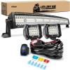 Nilight 32 Inch 180W Spot Flood Combo Led Light Bar 2Pcs 18W 4Inch Spot LED Pods Driving Off Road Lights with 14AWG Wiring Harness Kit-3 Leads for Van Car Pickup Golf Cart ATV UTV SUV Truck Boat(33Inch 256LEDs Curved +2Pcs Pods +Wiring harness)