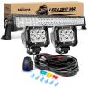 Nilight 32 Inch 180W Spot Flood Combo Led Light Bar 2Pcs 18W 4Inch Spot LED Pods Driving Off Road Lights with 14AWG Wiring Harness Kit-3 Leads for Van Car Pickup Golf Cart ATV UTV SUV Truck Boat(180W Light +2Pcs 18W LED Pods +Wiring Harness)
