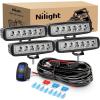 Nilight LED Light Bar 2PCS 18W 6Inch Flood LED Pods Offroad Fog Light Waterproof for Boat SUV ATV 4WD Car Truck Golf Cart 12V 24V,2 Years Warranty(4Pcs 18W Lights w/ wiring harness)