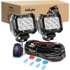 Nilight LED Light Bar 2PCS 18W Flood Off Road Lights 12V 5Pin Rocker Switch Wiring Harness Kit, 2 Years Warranty, Clear,White