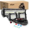 Nilight LED Light Bar Set, 12 Inch 300W Triple Row Spot Flood Combo Work Driving Lamp, 2 Pcs 4 inch 60 W with Wiring Harness for Off road ATV Boat Lighting, Year Warranty(12Inch lights + 4Inch pods +Wiring Harness)
