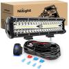 Nilight LED Light Bar Set, 12 Inch 300W Triple Row Spot Flood Combo Work Driving Lamp, 2 Pcs 4 inch 60 W with Wiring Harness for Off road ATV Boat Lighting, Year Warranty(12Inch lights + Wiring Harness)