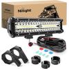 Nilight LED Light Bar Set, 12 Inch 300W Triple Row Spot Flood Combo Work Driving Lamp, 2 Pcs 4 inch 60 W with Wiring Harness for Off road ATV Boat Lighting, Year Warranty(12Inch lights + Wiring Harness+Mounting Bracket)