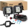 Nilight LED Pods 2Pcs 3 Inch 42W LED Cubes Spot Flood Combo Square Driving Fog Off Road Work Lights for Trucks Pickup Golf Cart SUV ATV UTV 4×4 Van Camper(2Pcs Led Pods+ 2″ tow hitch+ Wiring Harness)