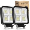 Nilight LED Pods 2Pcs 4.5Inch 42W 4200LM Round Flood Light Off Road Fog Lights Driving Roof LED Light Bar Work Light for ATV UTV SUV Truck Boat (15017C-B)(Square 64LED Pod Lights)