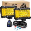 Nilight Led Light Pods 2PC 4Inch 60W Flood Spot Combo Triple Row Driving Lamp Roof Bumper Off Road LED Work Lights Pods for Van Camper Wagon Car Pickup Golf Cart ATV UTV SUV Truck Boat 4×4(Yellow Side Shooter Pods + Wiring)
