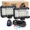 Nilight Led Light Pods 2PC 4Inch 60W Flood Spot Combo Triple Row Driving Lamp Roof Bumper Off Road LED Work Lights Pods for Van Camper Wagon Car Pickup Golf Cart ATV UTV SUV Truck Boat 4×4(White Side Shooter Pods + Wiring)