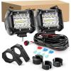 Nilight Led Light Pods 2PC 4Inch 60W Flood Spot Combo Triple Row Driving Lamp Roof Bumper Off Road LED Work Lights Pods for Van Camper Wagon Car Pickup Golf Cart ATV UTV SUV Truck Boat 4×4(Led Pods+ Wiring +Tube Clamp)