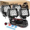 Nilight ZH009 LED Light Bar 2PCS 18W Spot Off Road Lights with 16AWG Wiring Harness Kit-2 Lead(Led Pods 4Pcs+Wiring Harness)