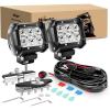 Nilight ZH009 LED Light Bar 2PCS 18W Spot Off Road Lights with 16AWG Wiring Harness Kit-2 Lead(Led Pods+Wiring Harness+Pillar Hood Bracket)