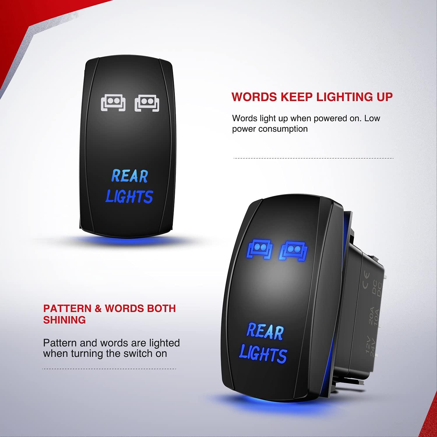 imageNilight 10012W LED Light Bar Wiring Harness Kit REAR LIGHTS 12V 5Pin Rocker Switch Laser On off Waterproof Switch Power Relay Blade Fuse2 Lead2 Years Warranty BlackRear Lights Wiring2 Leads