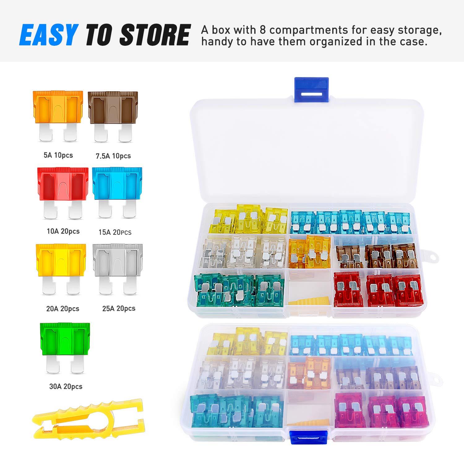 imageNilight 50016R 120 pcs Standard Fuse Assortment kit 5 75 10 15 20 25 30 AMP Regular APRATO OpenATC Blade Fuses for Cars Trucks BoatsAutomotives2 Years Warranty120PCS Standard Fuses