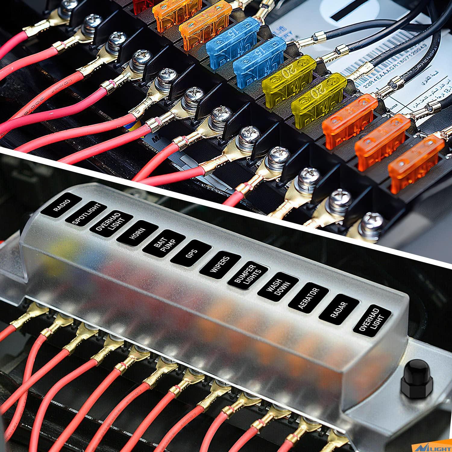 imageNilight 50055F 6 Way Blade Screw Fuse Block 6 Circuits with Negative Bus Fuse Box Holder with LED Indicator ATOATC Fuse Panel Waterproof Cover for 12V Automotive Cars Marine Boats RVs Trailers12Way Fuse Block