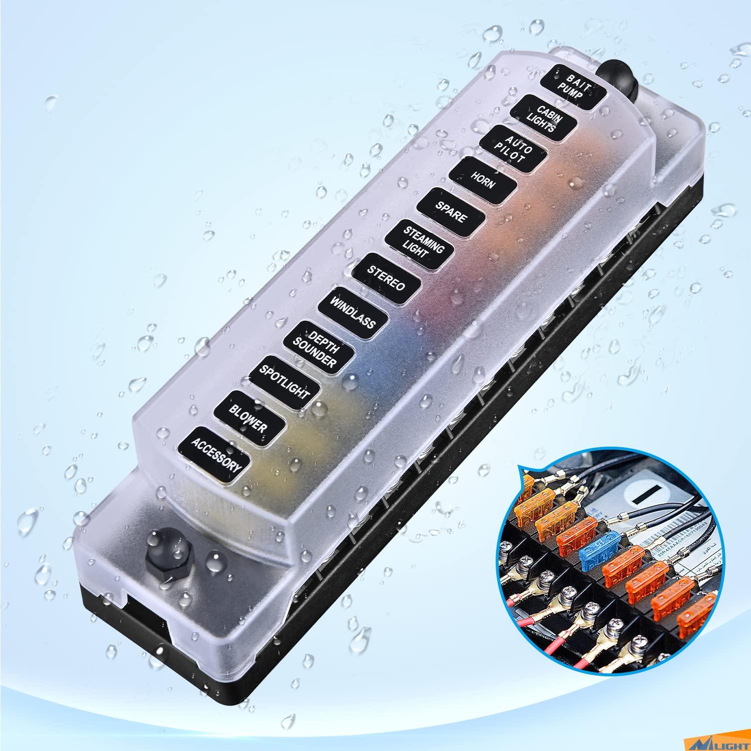 imageNilight 50055F 6 Way Blade Screw Fuse Block 6 Circuits with Negative Bus Fuse Box Holder with LED Indicator ATOATC Fuse Panel Waterproof Cover for 12V Automotive Cars Marine Boats RVs Trailers12Way Fuse Block