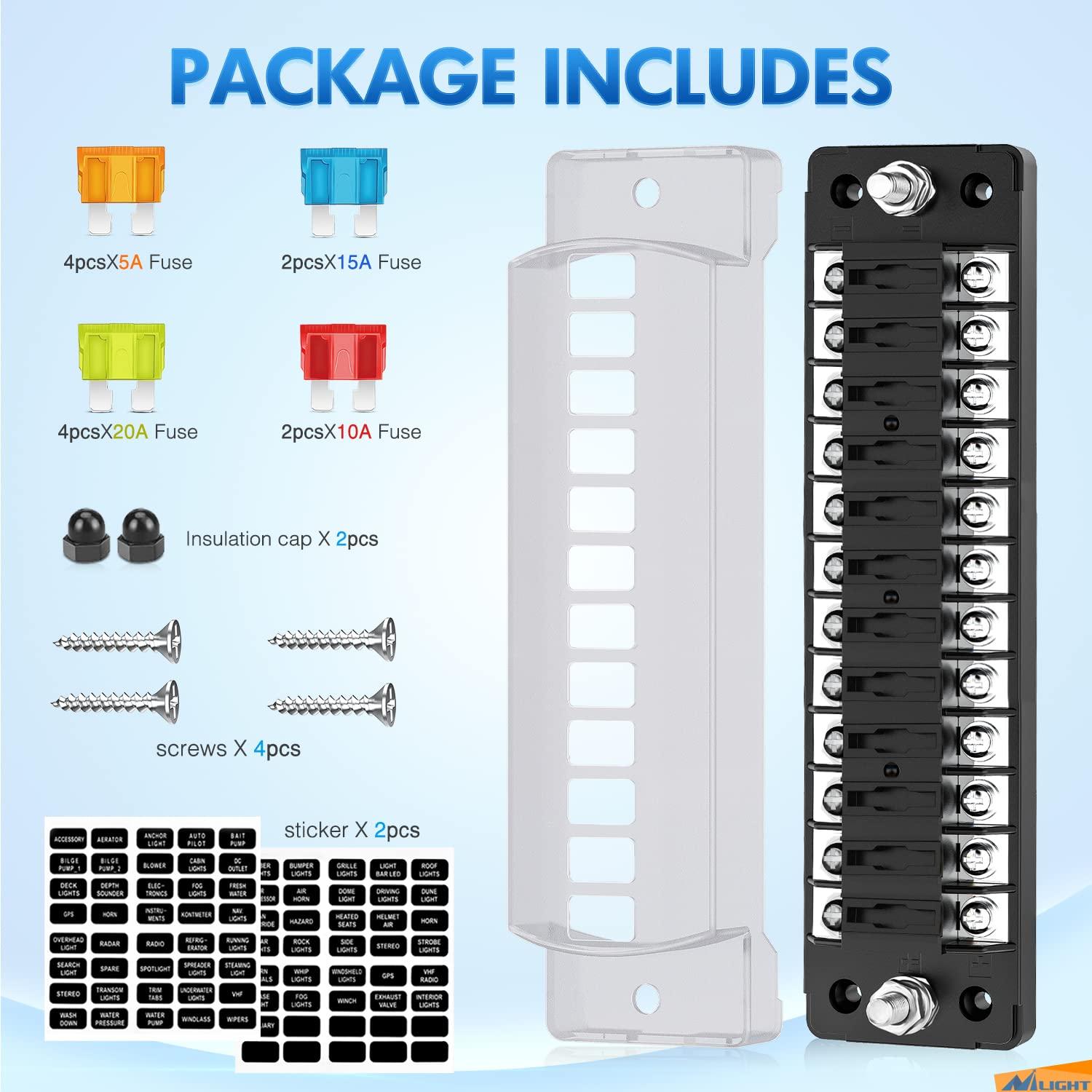 imageNilight 50055F 6 Way Blade Screw Fuse Block 6 Circuits with Negative Bus Fuse Box Holder with LED Indicator ATOATC Fuse Panel Waterproof Cover for 12V Automotive Cars Marine Boats RVs Trailers12Way Fuse Block