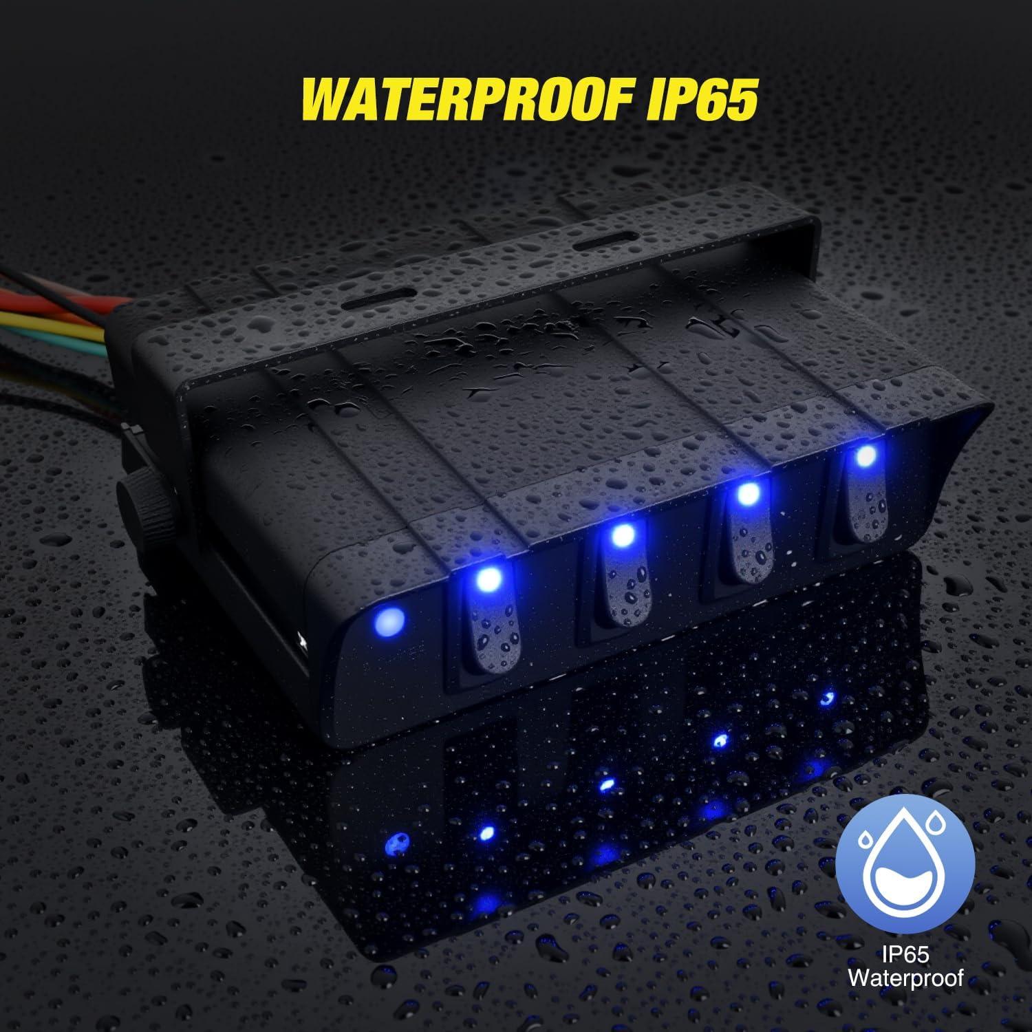 imageNilight 6 Gang Rocker Switch Box SPST Toggle Switch Panel 12V 24V 20A Switch Panel 60Amp Max for Automotive Cars Vehicles Boats RVs Campers SUVsBlue 4 Gang Switch Box