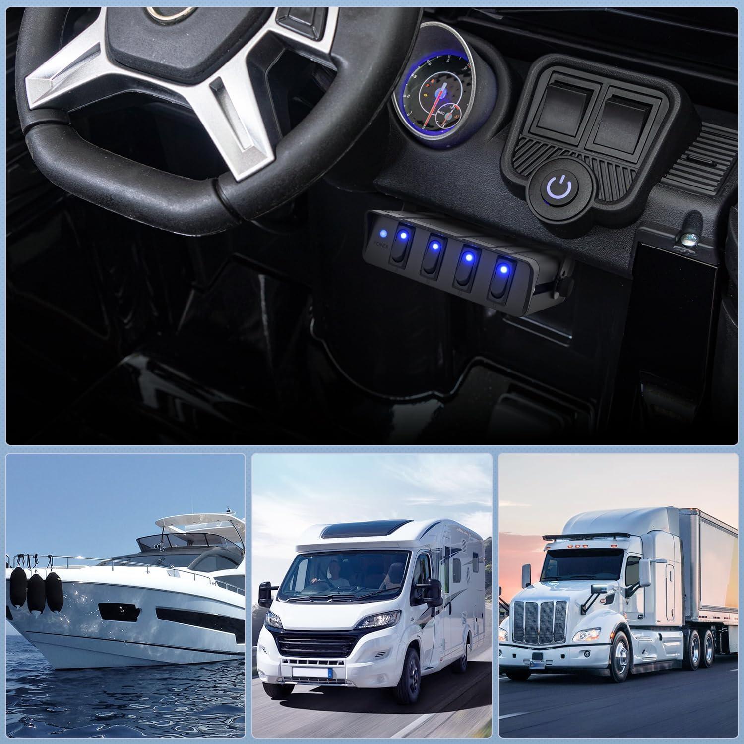 imageNilight 6 Gang Rocker Switch Box SPST Toggle Switch Panel 12V 24V 20A Switch Panel 60Amp Max for Automotive Cars Vehicles Boats RVs Campers SUVsBlue 4 Gang Switch Box