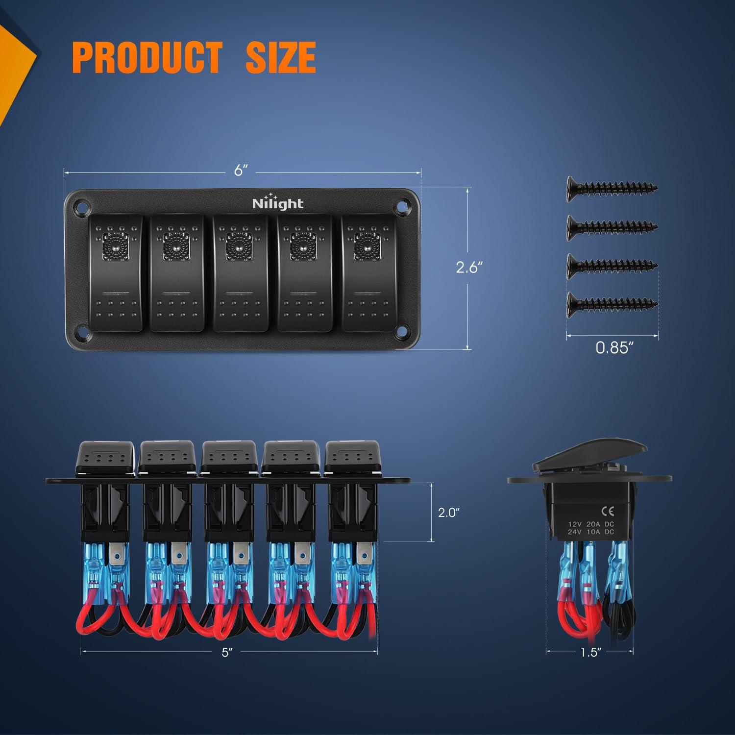 imageNilight 90109D 4 Gang Aluminum Rocker Switch Panel Toggle Dash 5 Pin ONOff PreWired Rocker Switch Blue Backlit Switch for Automotive Car Marine Boat RV2 Years WarrantyPurple