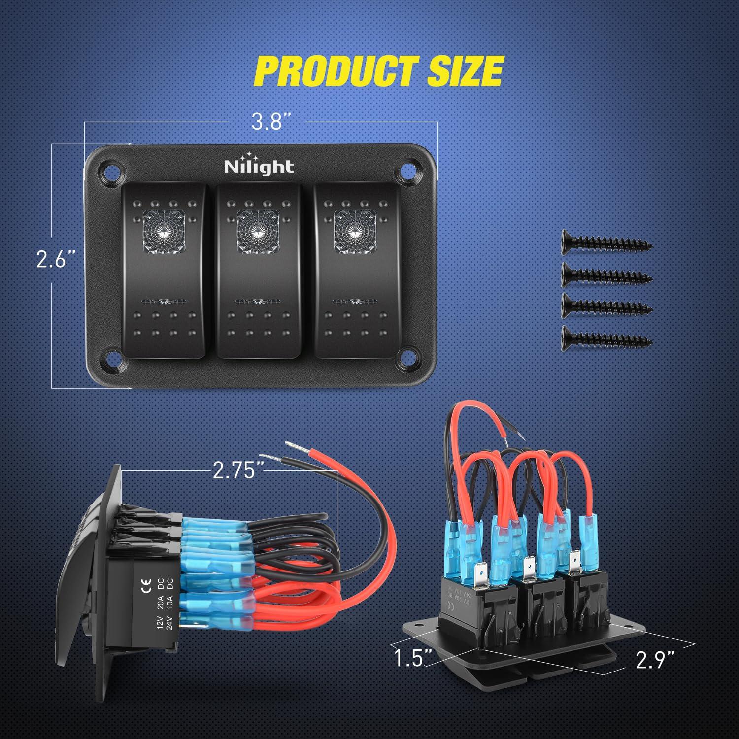 imageNilight 90109D 4 Gang Aluminum Rocker Switch Panel Toggle Dash 5 Pin ONOff PreWired Rocker Switch Blue Backlit Switch for Automotive Car Marine Boat RV2 Years WarrantyPurple