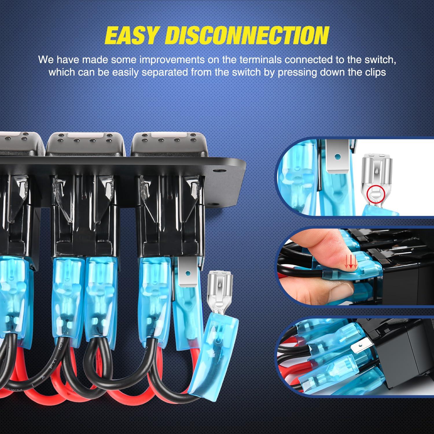 imageNilight 90123F 6 Gang ON Off Rocker Switch Panel Green Backlit 12V24V LED Digital Voltmeter Dual USB Charger Cigarette Lighter Socket Overload Protection Switch Panel For Cars RVs BoatsType C USB Green