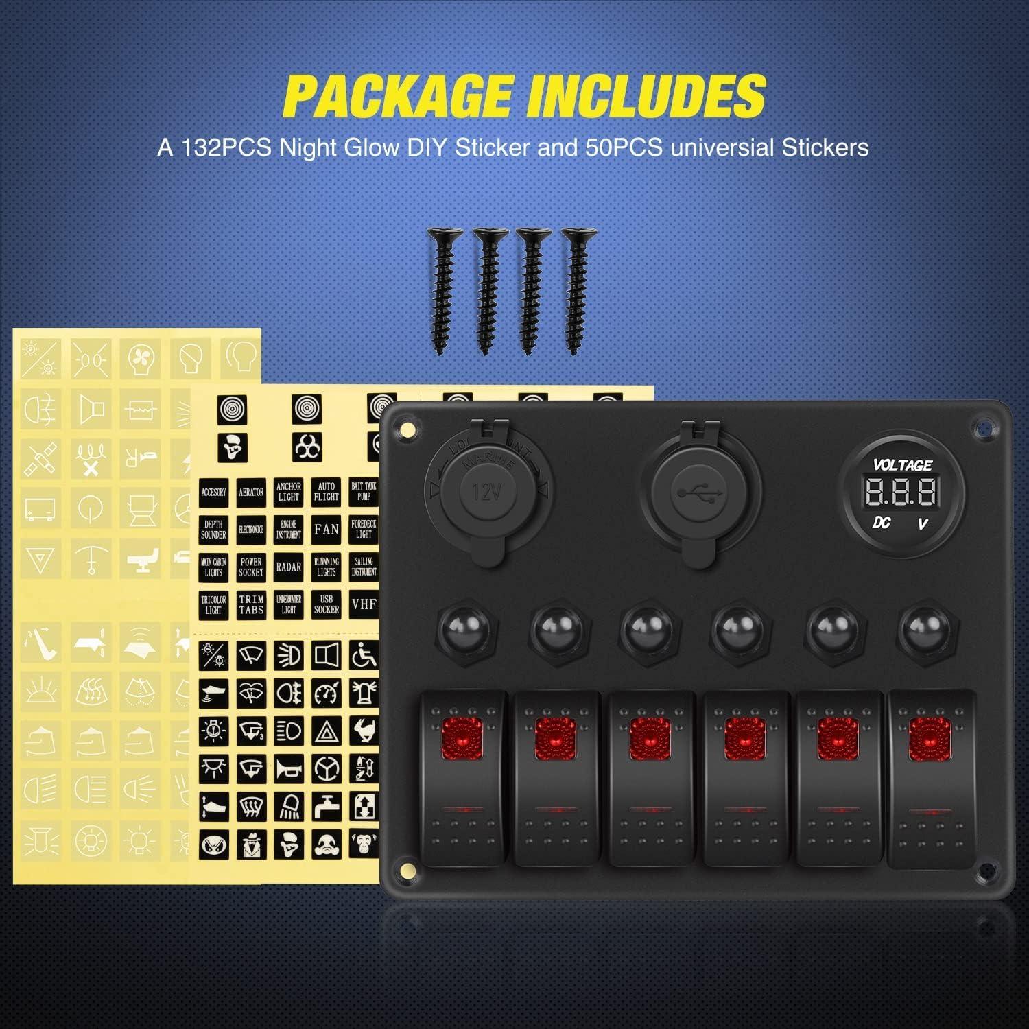 imageNilight 90123F 6 Gang ON Off Rocker Switch Panel Green Backlit 12V24V LED Digital Voltmeter Dual USB Charger Cigarette Lighter Socket Overload Protection Switch Panel For Cars RVs BoatsRed